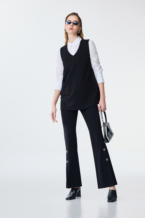 Boot Leg Pants With Button Detail,Office Looks