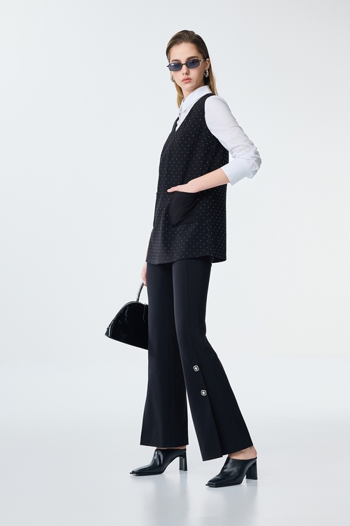 Boot Leg Pants With Button Detail,Office Looks