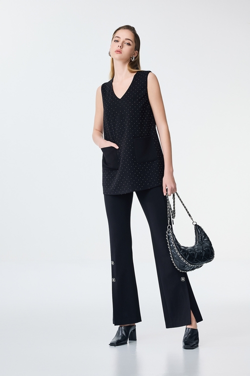 Boot Leg Pants With Button Detail,Office Looks