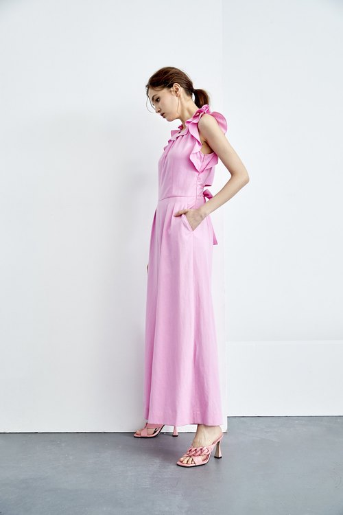 Pink Ruffle Detail Jumpsuit,Jumpsuits