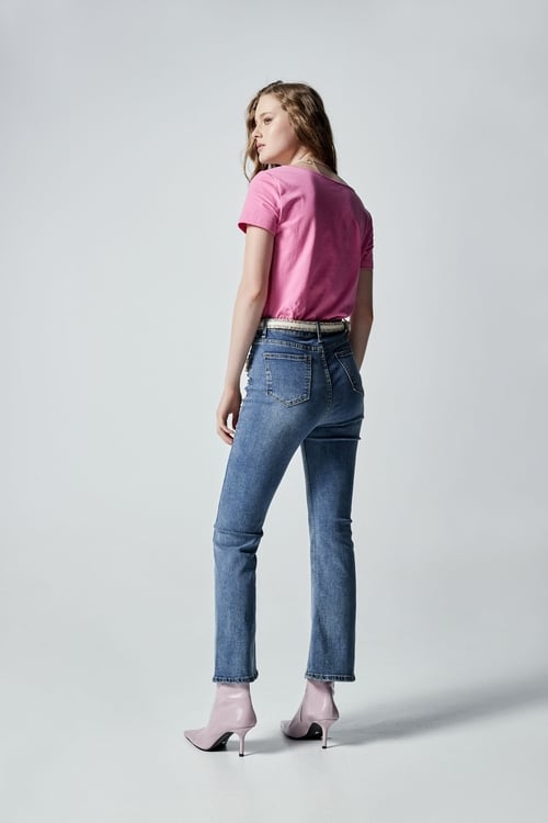 Front Slit Jeans With Floral Applique Detail,Denim pants