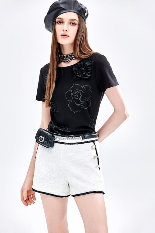 Contrast Trim Tweed Shorts,Belts,Belts