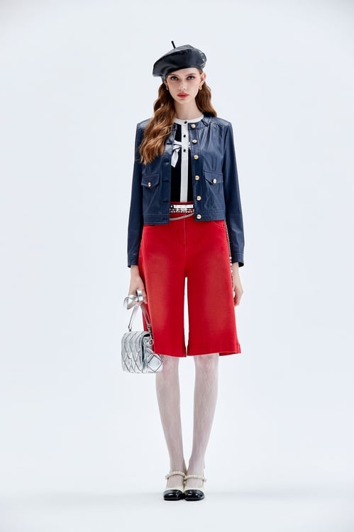 Red Baggy Denim Bermuda Shorts,Denim,Denim