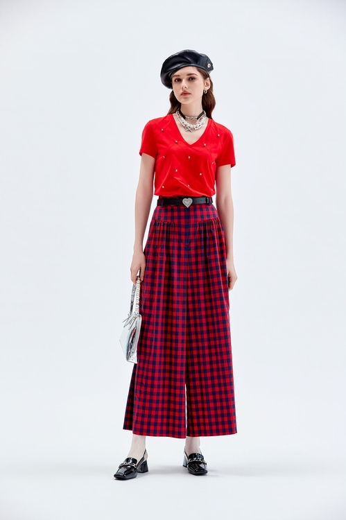 Plaid Wide Leg Pants,Plaid