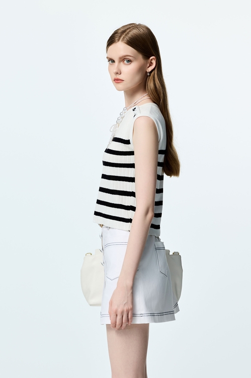 Contrast Stitch Detail White Denim Skorts,Skorts