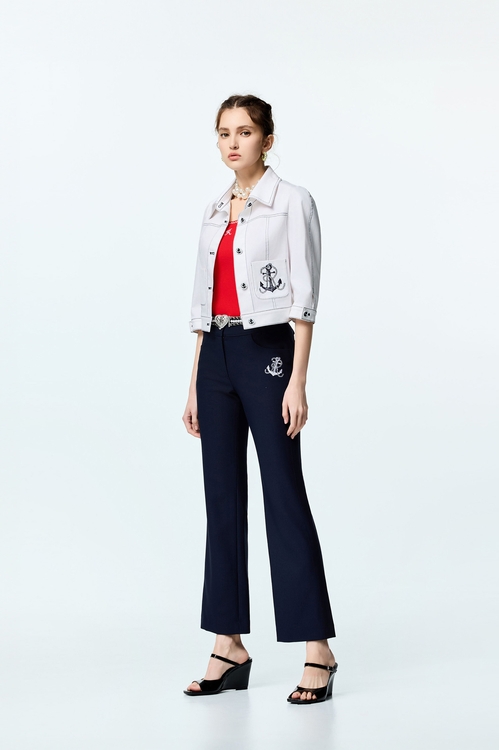 Anchor Logo Navy Boot Leg Pants,,Anchor Logo Navy Boot Leg Pants,Tops,Season (SS) Look,White tops,Urban Fashion,Embroidered,Bell-bottoms,Season (SS) Look,pants,Urban Fashion
