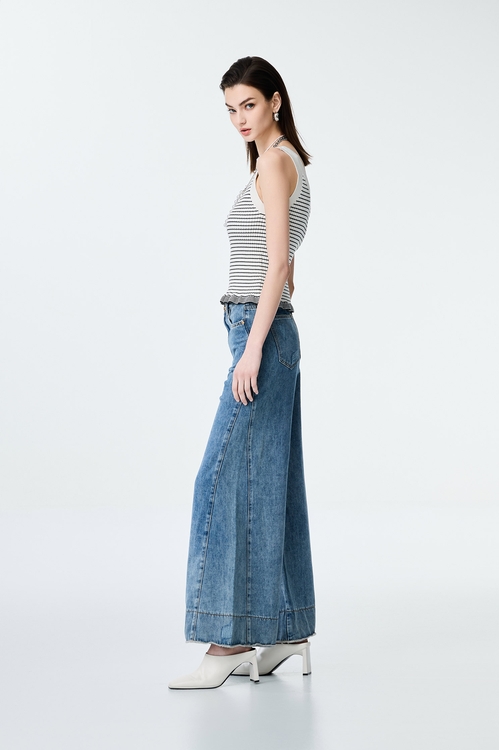 Distress Detail Wide Leg Jeans,Season (SS) Look