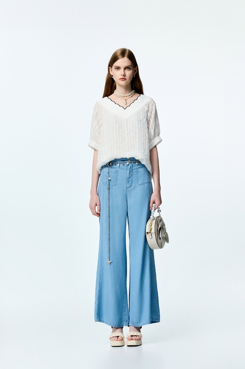 Soft Denim Jeans With Chain Belt Accessory,Jeans