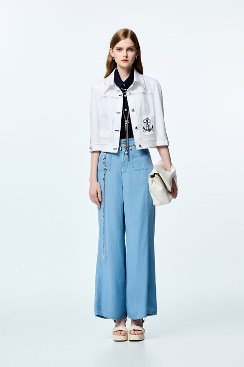Soft Denim Jeans With Chain Belt Accessory,Jeans