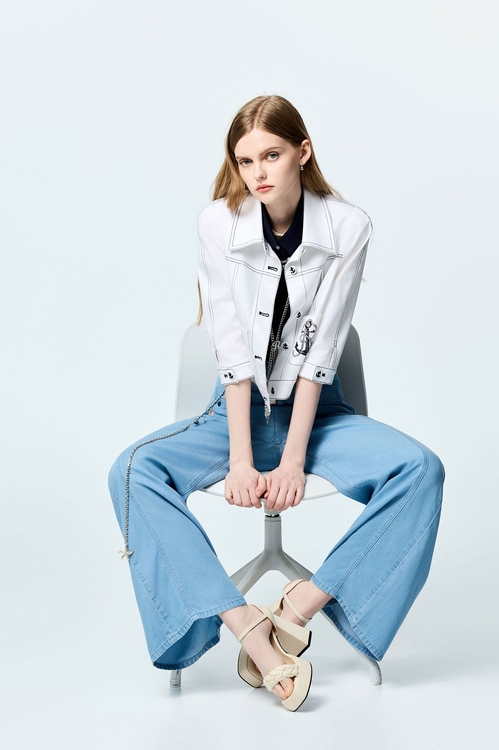 Soft Denim Jeans With Chain Belt Accessory,Jeans