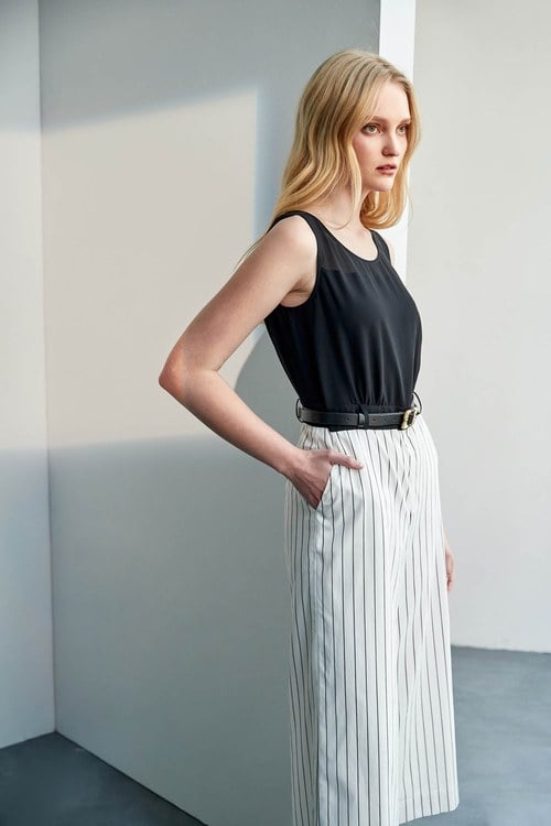 Sleeveless Black With Pinstripe Jumpsuit,Jumpsuits