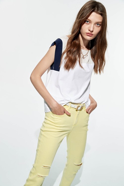 Slim-Fit Yellow Distress Jeans,Denim pants