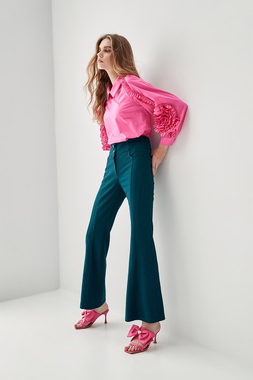 Dark Teal Green Boot Leg Pants,Tailored pants