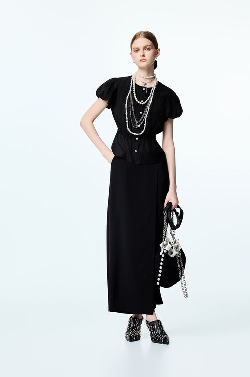Front Panel Wide Leg Pants,Black pants
