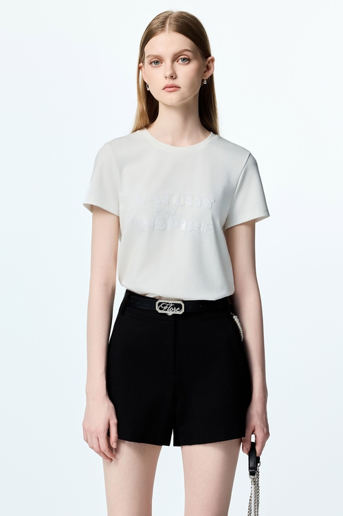 Black Shorts With Detachable Pearl Accessory,Black pants