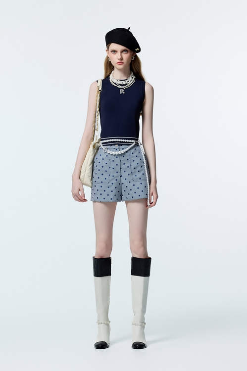 Dotted Embroidery Plaid Shorts,co-ord sets