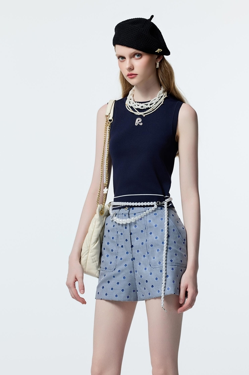 Dotted Embroidery Plaid Shorts,co-ord sets