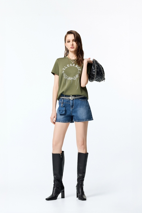 Denim Shorts With Coin Purse Accessory Detail,Shorts