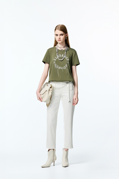 Patch Pockets White Jeans,Cotton