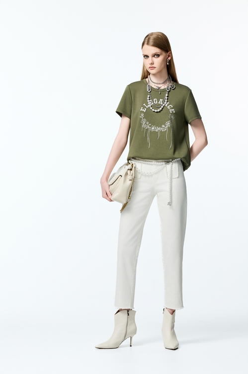 Patch Pockets White Jeans,Cotton