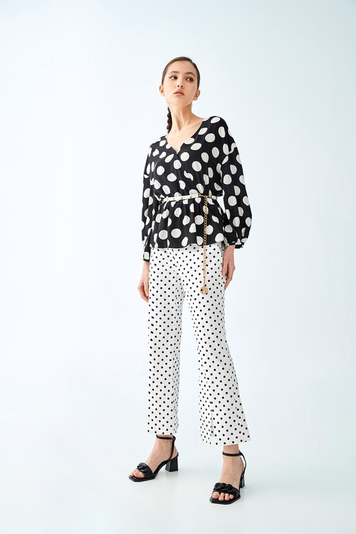 Polka Dot Front Slit Pants,Bell-bottoms,Bell-bottoms,Bell-bottoms