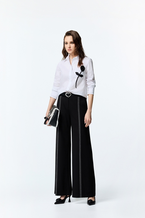 Contrast Stitching Detail Black Pants,Black pants