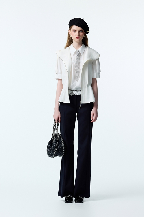 Navy Boot Leg Pants With Contrast Pocket Trim Detail,pants,Pants
