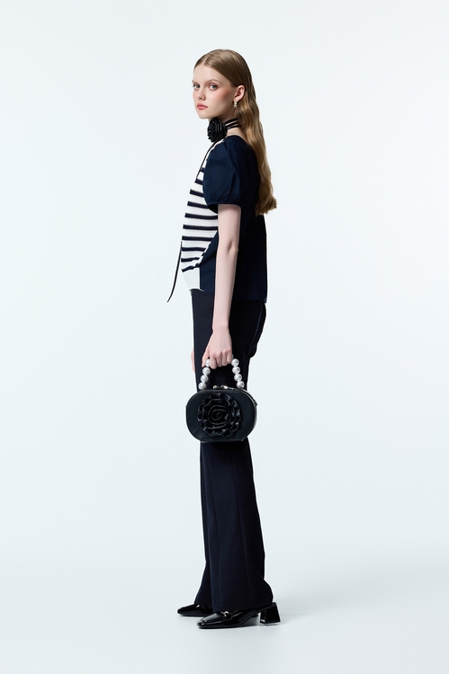 Navy Boot Leg Pants With Contrast Pocket Trim Detail,pants,Pants