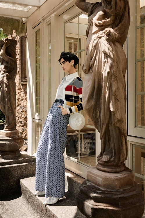 Navy Floral Embroidery Detail Wide Leg Pants,pants,Pants