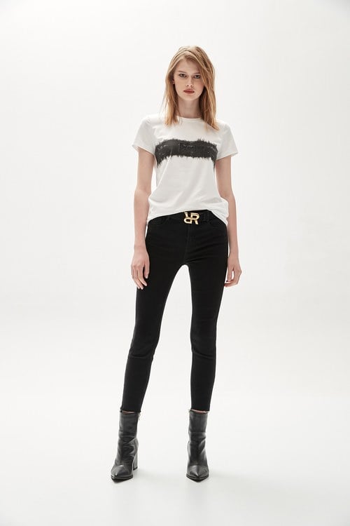 Slim-Fit Black Jeans With Fray Hem,Denim pants