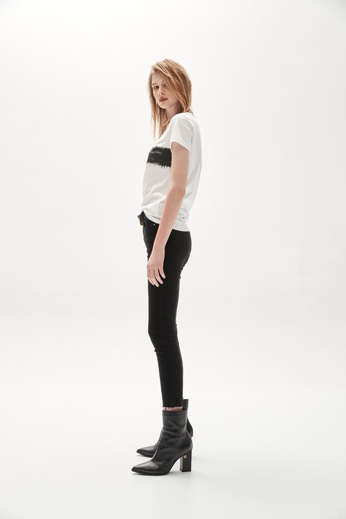 Slim-Fit Black Jeans With Fray Hem,Denim pants