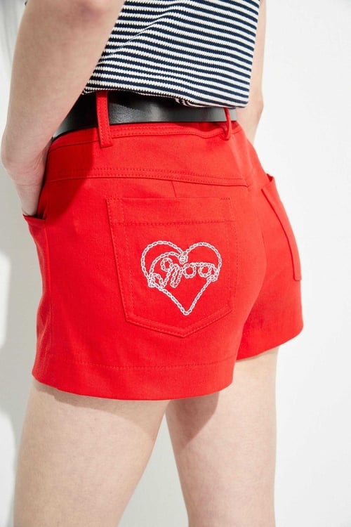 Red Basic Shorts With Embroidered Detail,mothergift