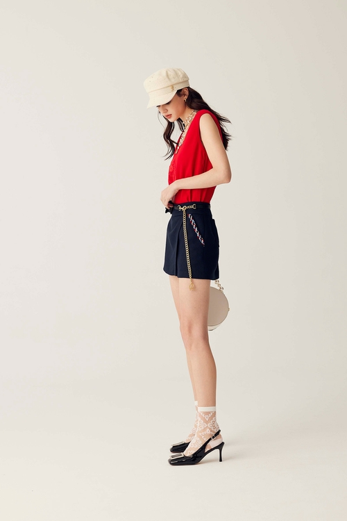 Navy Skorts With Contrast Trim Detail,Skorts