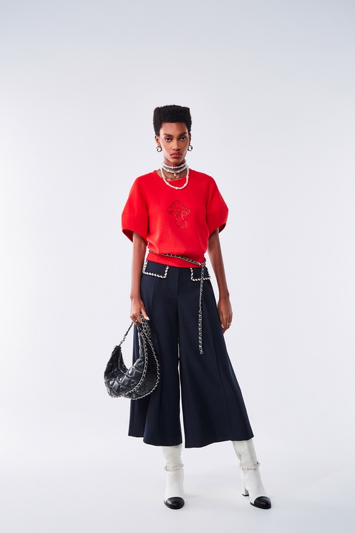 Wide Leg Navy Pants With Front Pocket Flap,Culottes,Culottes