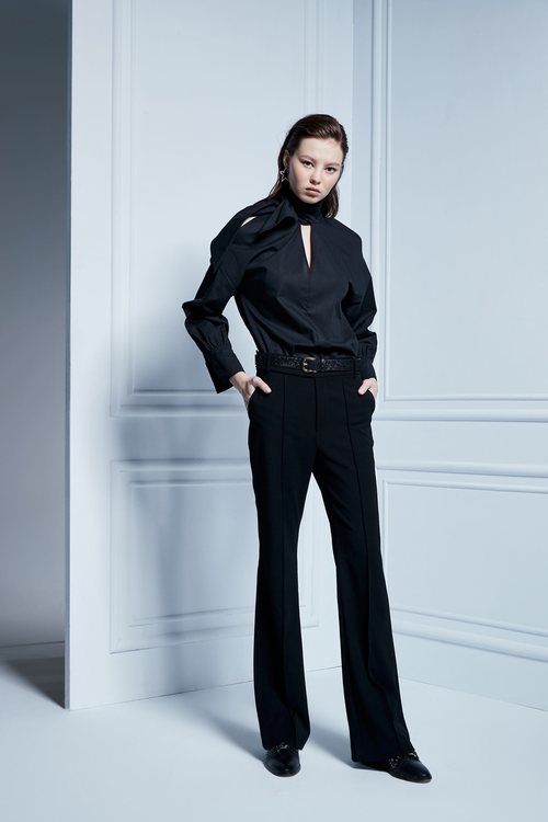 Leather strap trim trousers,i Select