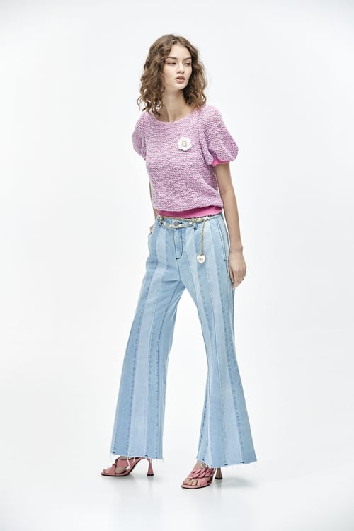 Boot Leg Contrast Panel Jeans,Wide-leg jeans