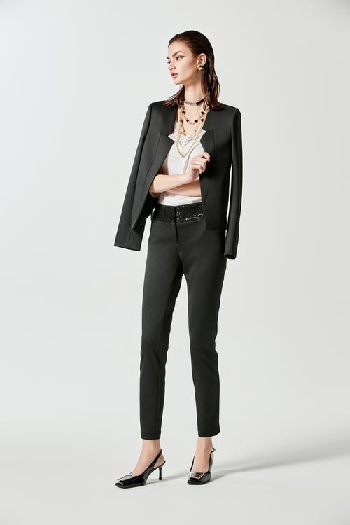 Sequin Slim Fit Black Pants,Tailored pants