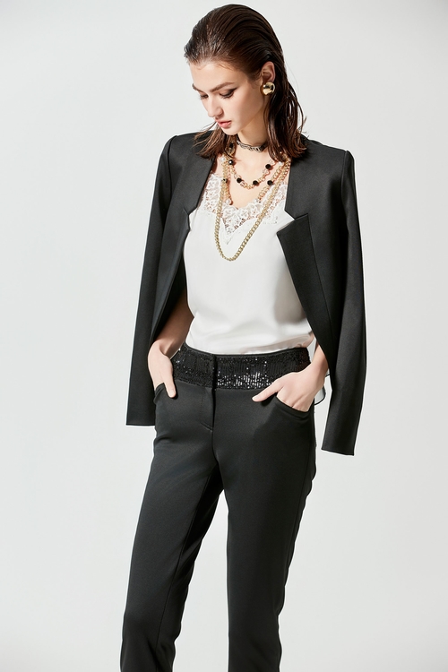 Sequin Slim Fit Black Pants,Tailored pants