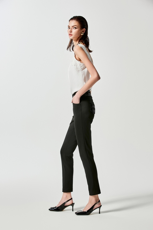 Sequin Slim Fit Black Pants,Tailored pants