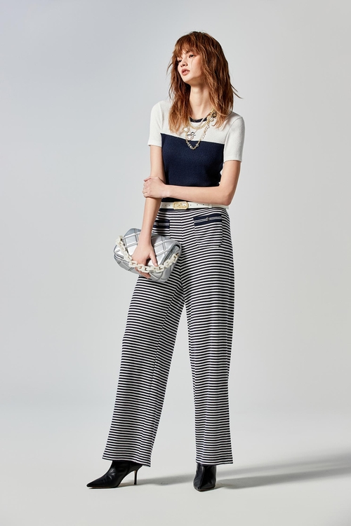 Elastic Waist Stripe Print Pants,Culottes,Culottes