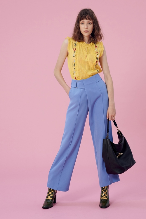 Front Pleat Blue Pants,Trends