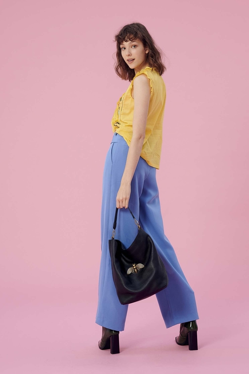 Front Pleat Blue Pants,Trends