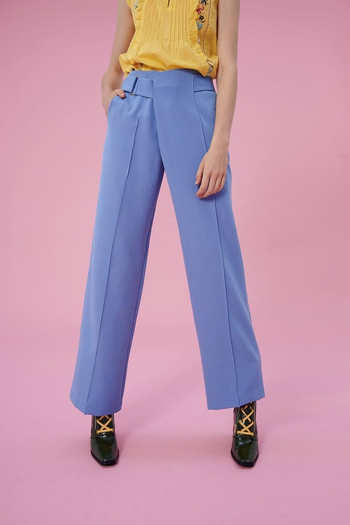 Front Pleat Blue Pants,Tailored pants