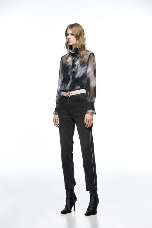 Basic Black Jeans With Side Metal Zip Detail,Black pants