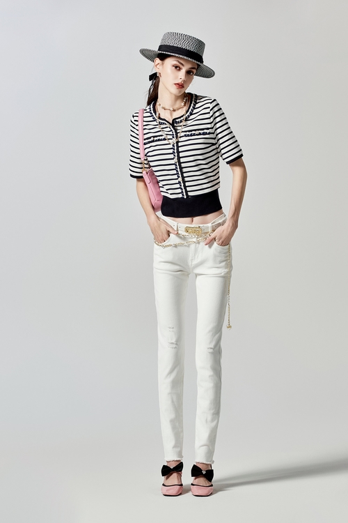 Distress Slim Fit White Jeans,Jeans