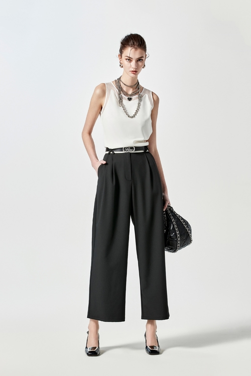 Contrast Waistband Wide Leg Pants,,Contrast Waistband Wide Leg Pants,Culottes,Season (AW) Look,Culottes,Pants,Culottes,Season (SS) Look,Culottes