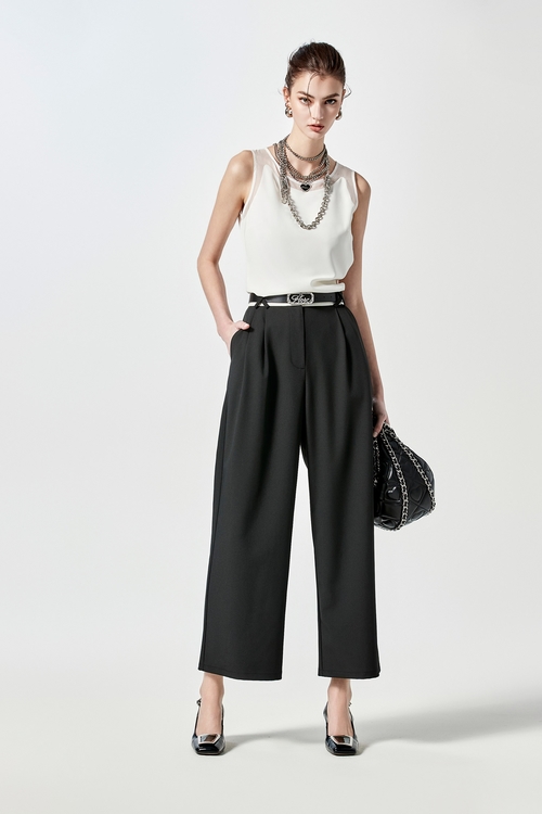 Contrast Waistband Wide Leg Pants,,Contrast Waistband Wide Leg Pants,Culottes,Season (AW) Look,Culottes,Pants,Culottes,Season (SS) Look,Culottes