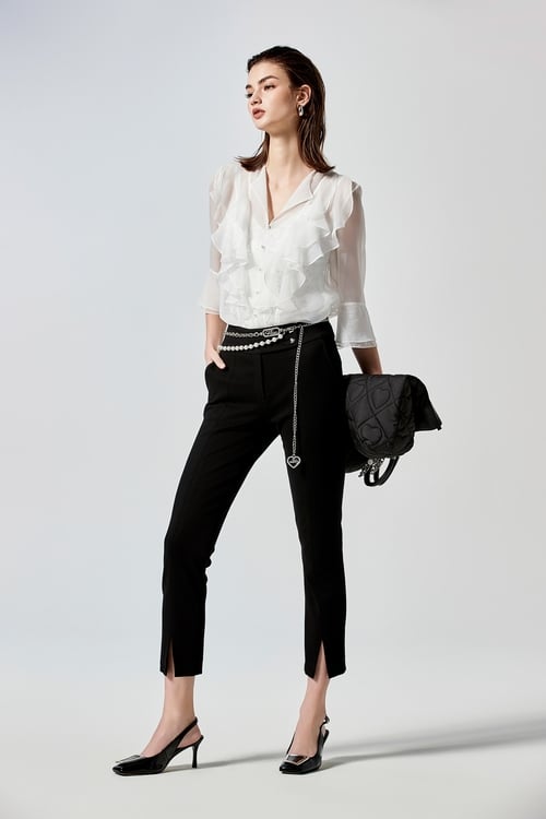 Front Slit Basic Fitted Pants,Skinny pants,Skinny pants