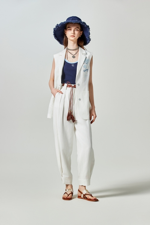 Linen White Cuffed Pants,Culottes,Culottes