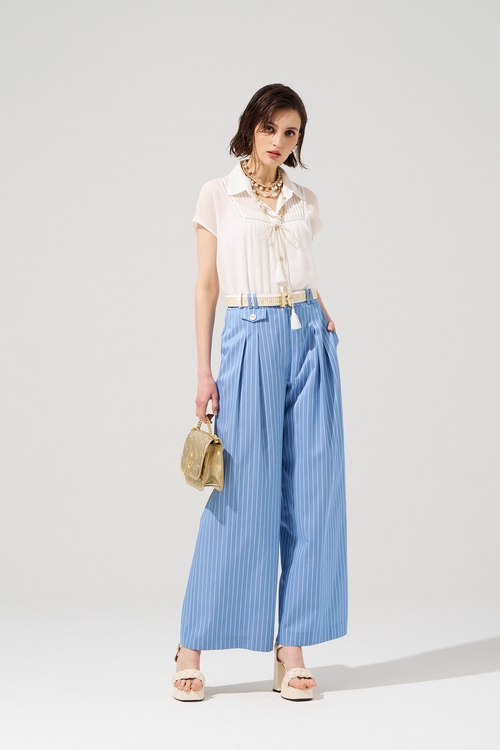 Pinstripe Wide Leg Pants,Stripe